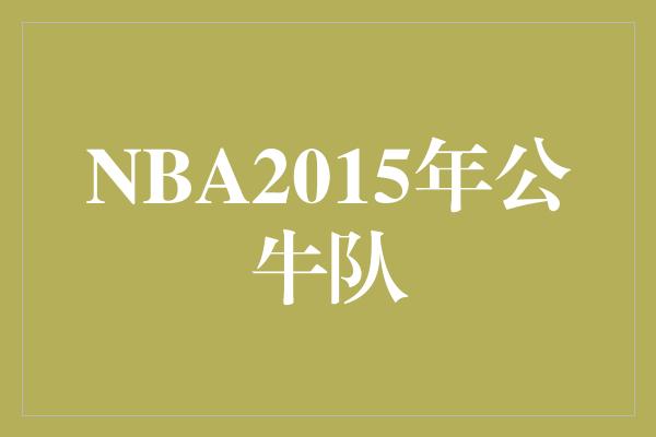 # NBA2015年公牛队：当年的风城之盾，如今的记忆之光